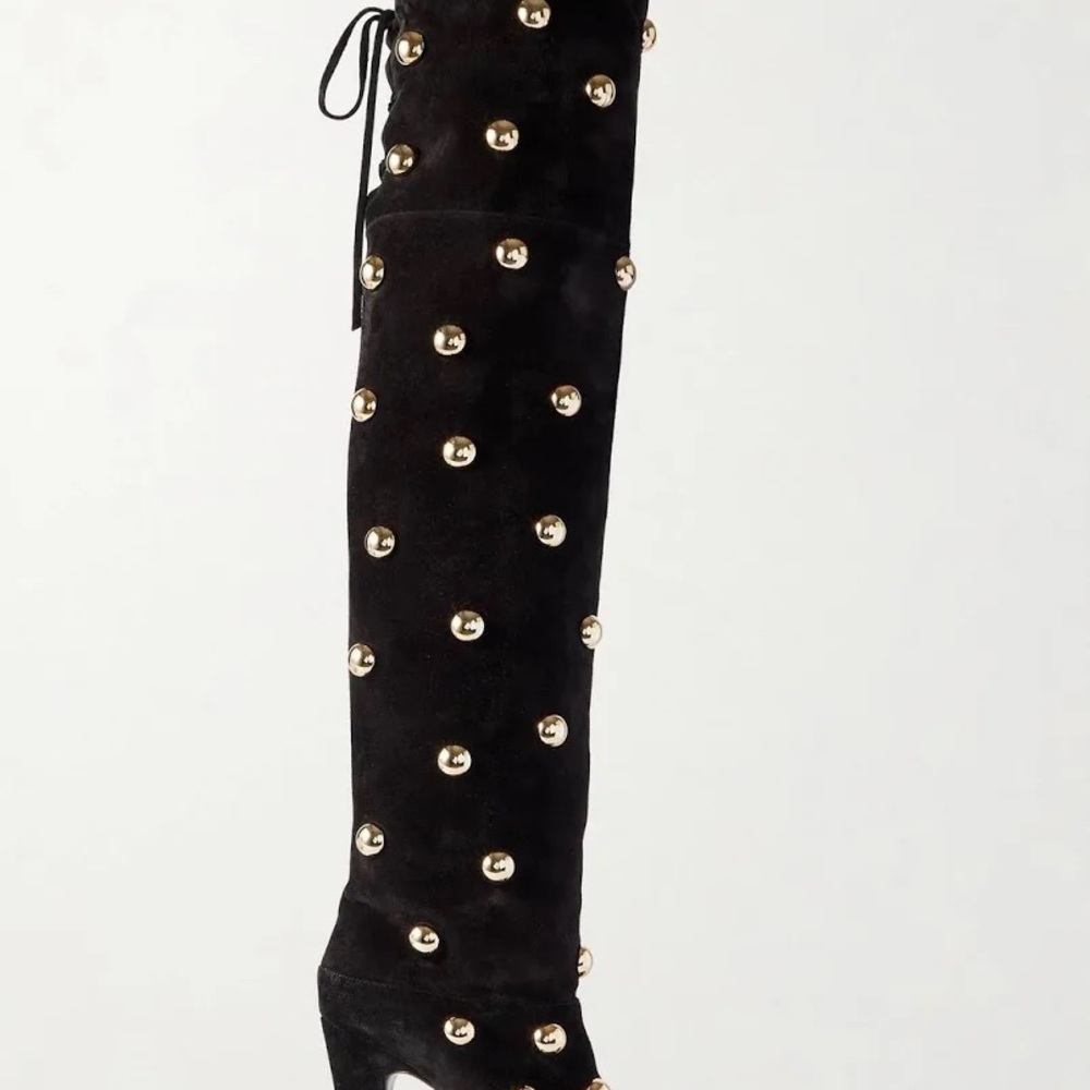 Chloe Black Heeled Boots with Gold Studs
